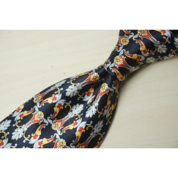 Zilli Coal Black Cherry Red Gold Roman Royalty 100% Silk Tie Made Italy - Picture 1 of 9